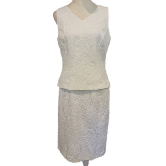 Kasper White Sleeveless Brocade Skirt Set Size 6 - Picture 1 of 11